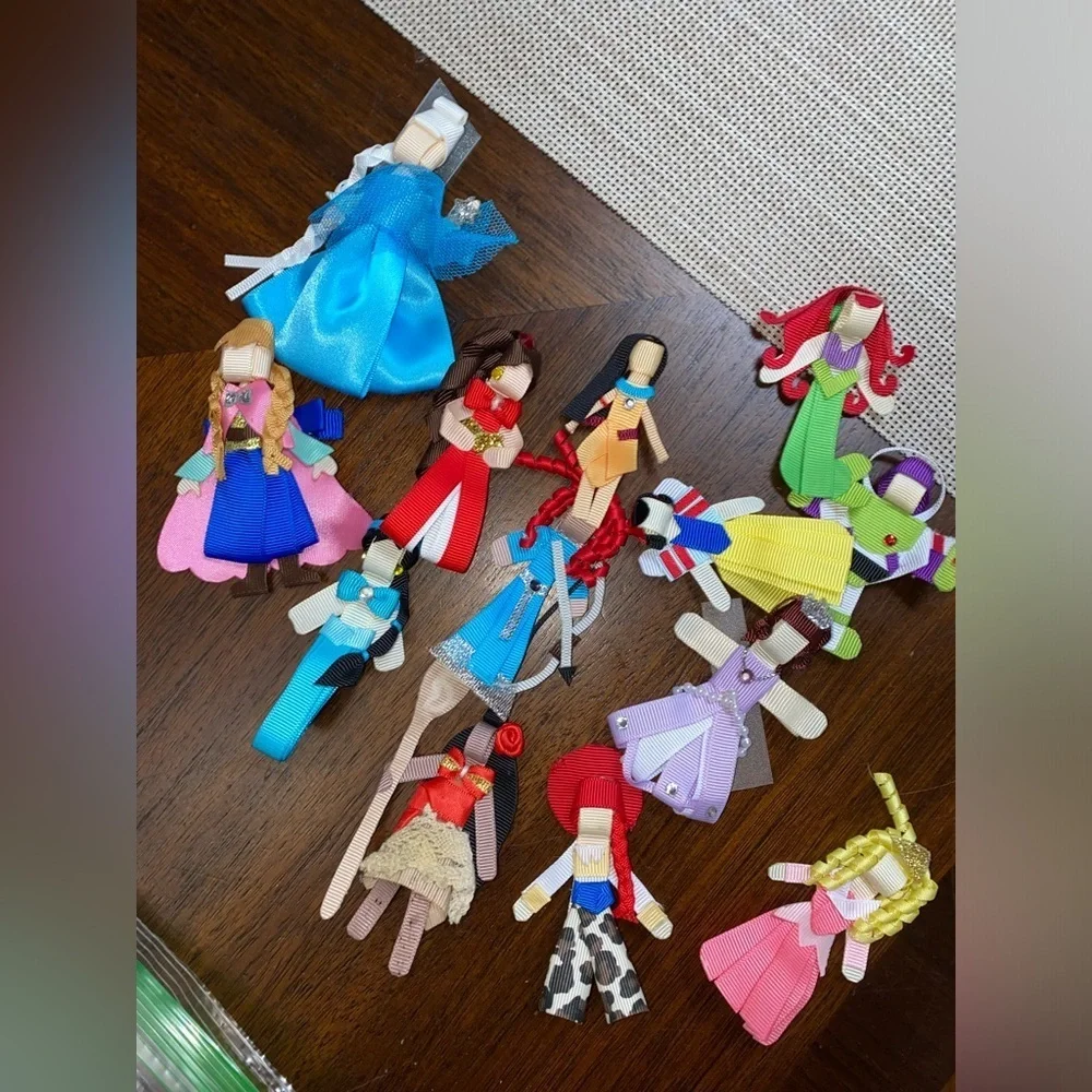 Custom Handmade Disney Princess Ribbon Hair Clips Bow Lot Ariel Cinderella